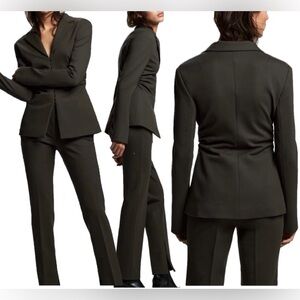 Zara women olive khaki green ruched blazer jacket hook eye closure Sz XL NWOT